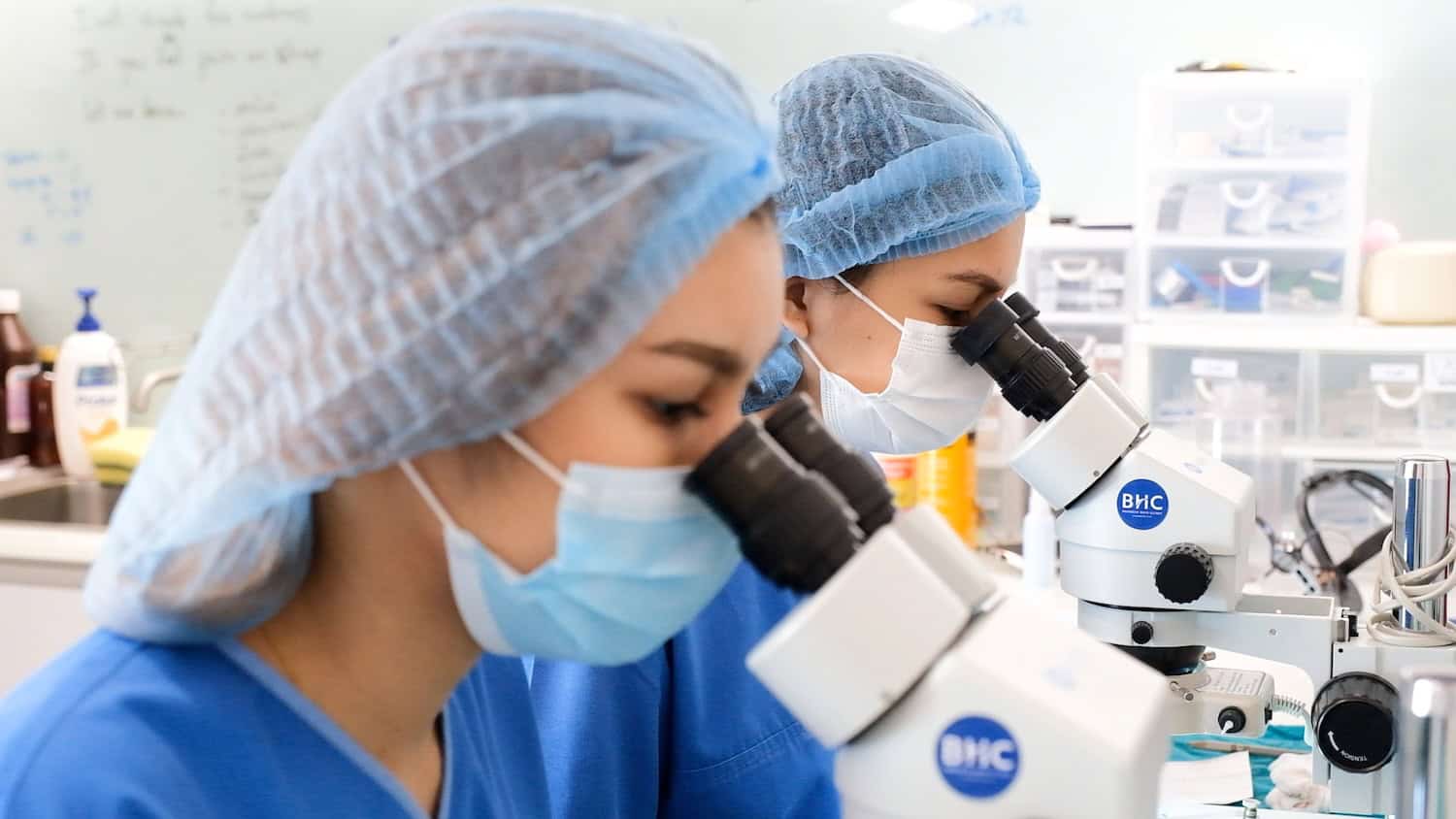 Technicians preparing for long hair DHI transplant