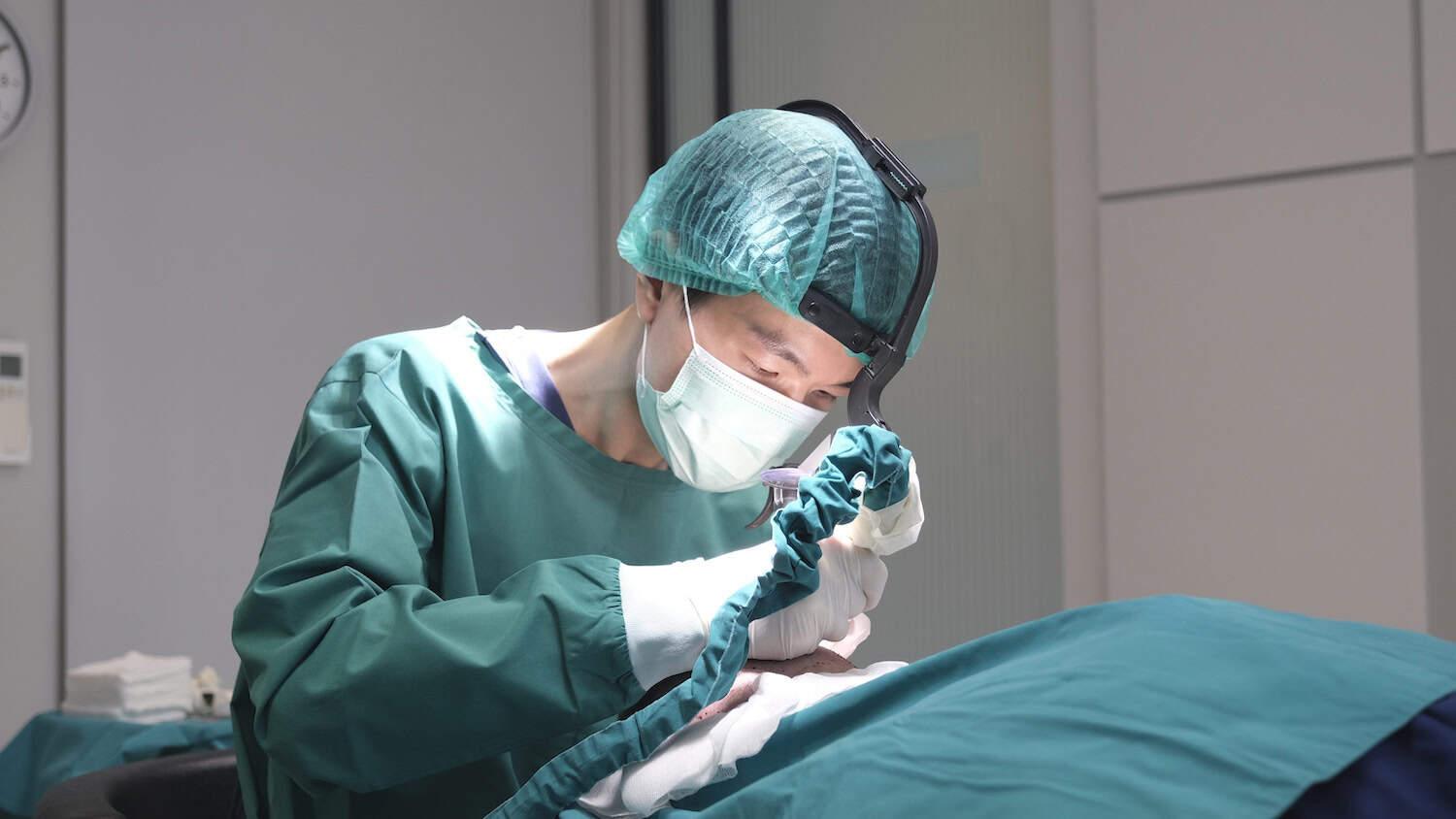 A DHI non shaven hair transplant in surgical process
